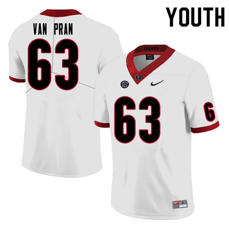 Youth #63 Sedrick Van Pran Georgia Bulldogs College Football Jerseys Sale-White - Click Image to Close